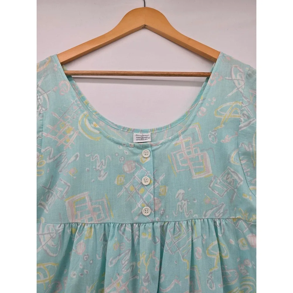 Vintage Gilligan O'Malley Nightgown M Blue Pastel Abstract Cotton Blend USA Made